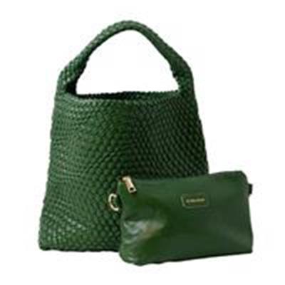 Leather Weave Bucket Bag (Green)
